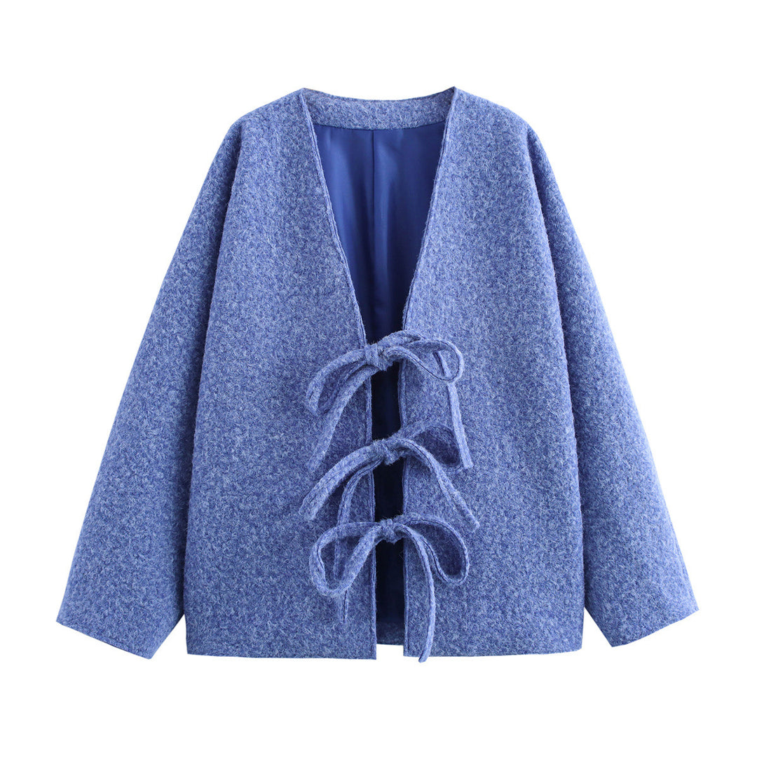 Oversized wool coat for women with decorative bow details Lune London