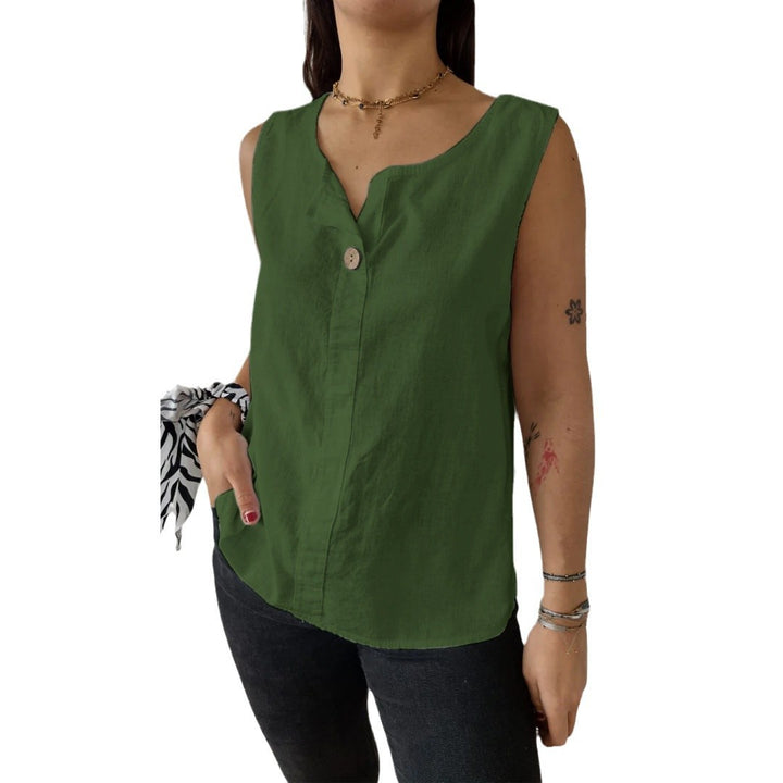 Ladies lightweight linen sleeveless blouse with button details Lune London