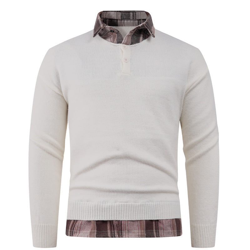 Men's sweater with integrated shirt collar and button detail Lune London