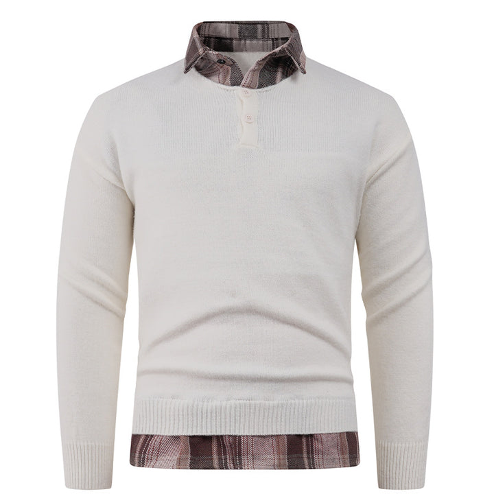 Men's sweater with integrated shirt collar and button detail Lune London