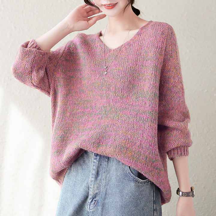 Pull en tricot confortable pour femmes avec col en V et coupe décontractée Chic & Stil