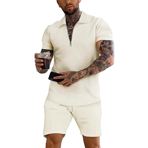 Men's trendy short-sleeve top with textured design and matching shorts Amarae