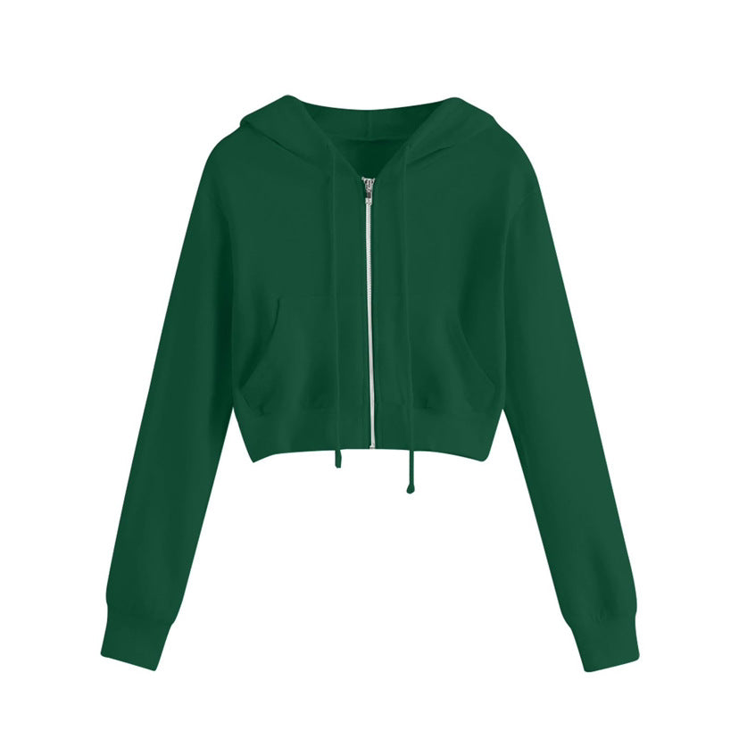 Women's cropped hoodie jacket with zipper and kangaroo pocket Chic & Stil
