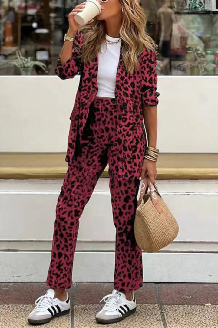 Women Elegant Leopard Print Suit Set Lune London