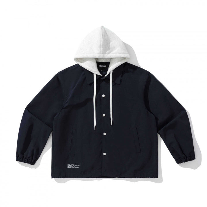 Unisex Two-Layer Overshirt Jacket with Attached Fleece Hood and Snap Button Placket Amarae