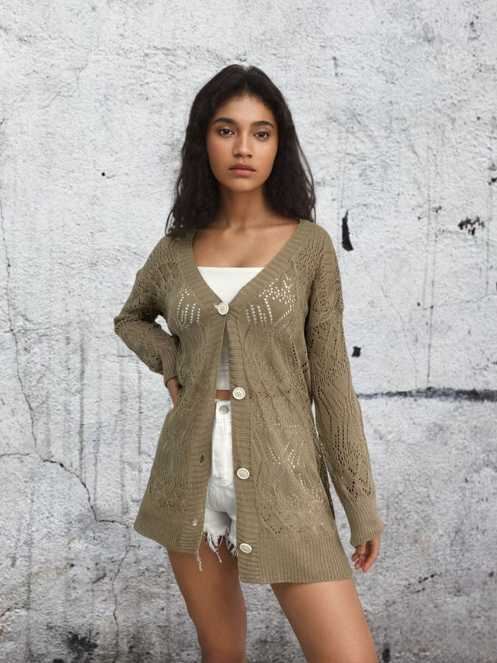 Women's knit jacket with a lovely hole pattern and elegant button details Lune London