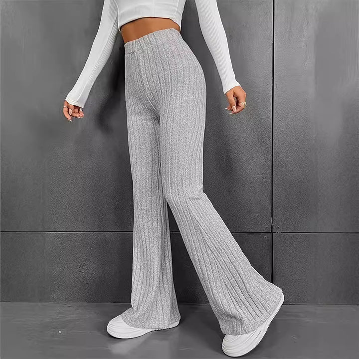 Wide ribbed knit trousers for women with elegant flair Lune London