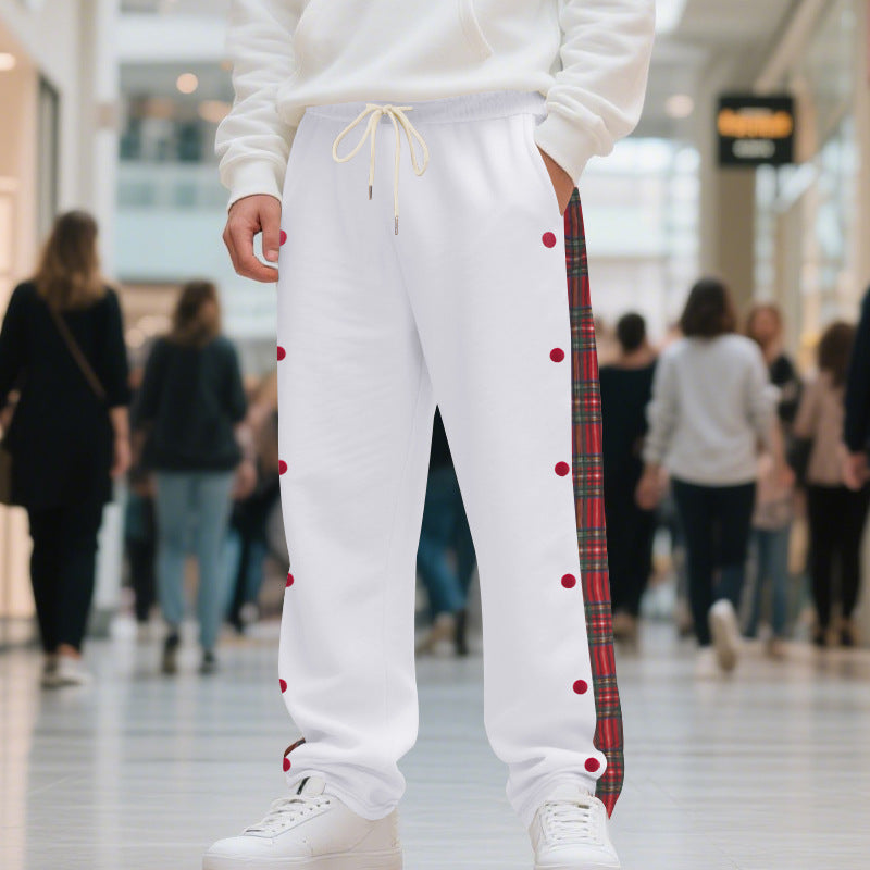Sporty jogger pants for men with side snap buttons and chic plaid design