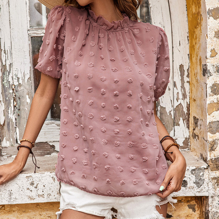Ladies Elegant Puff Sleeve Ruffle Blouse Lune London