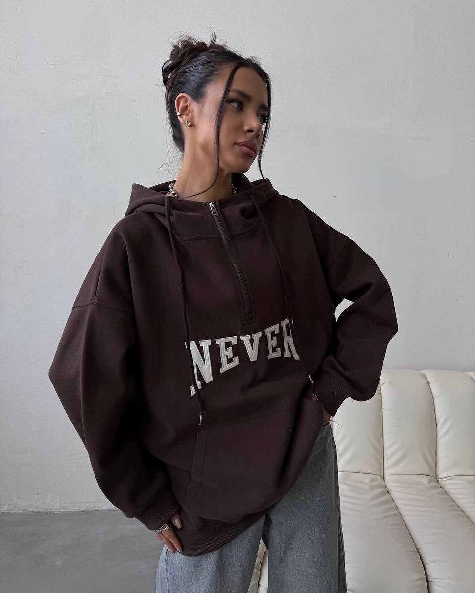Ladies oversized hoodie with zip and statement print Lune London