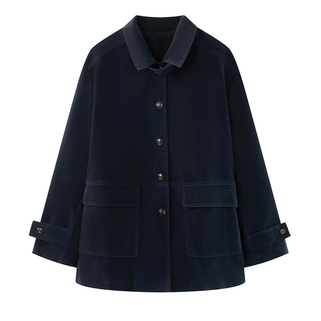 Ladies Short Velvet Jacket in Boxy Cut with Button Placket and Flap Pockets Amarae