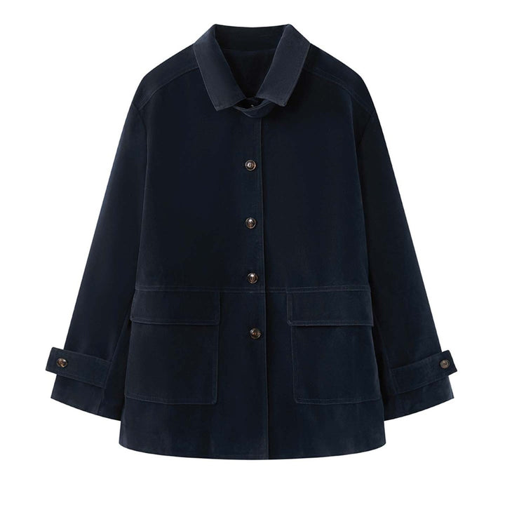 Ladies Short Velvet Jacket in Boxy Cut with Button Placket and Flap Pockets Amarae