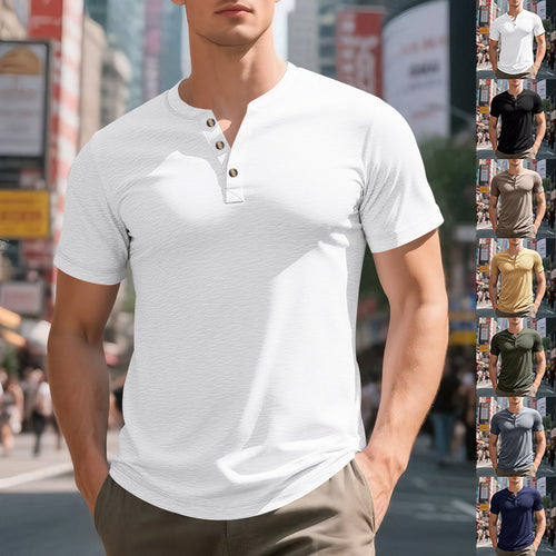 Casual short sleeve Henley T-shirt for men in breathable material Amarae