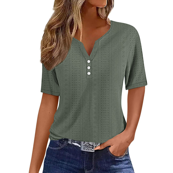 Short sleeve shirt for women with button details and fine plunging mesh structure Lune London