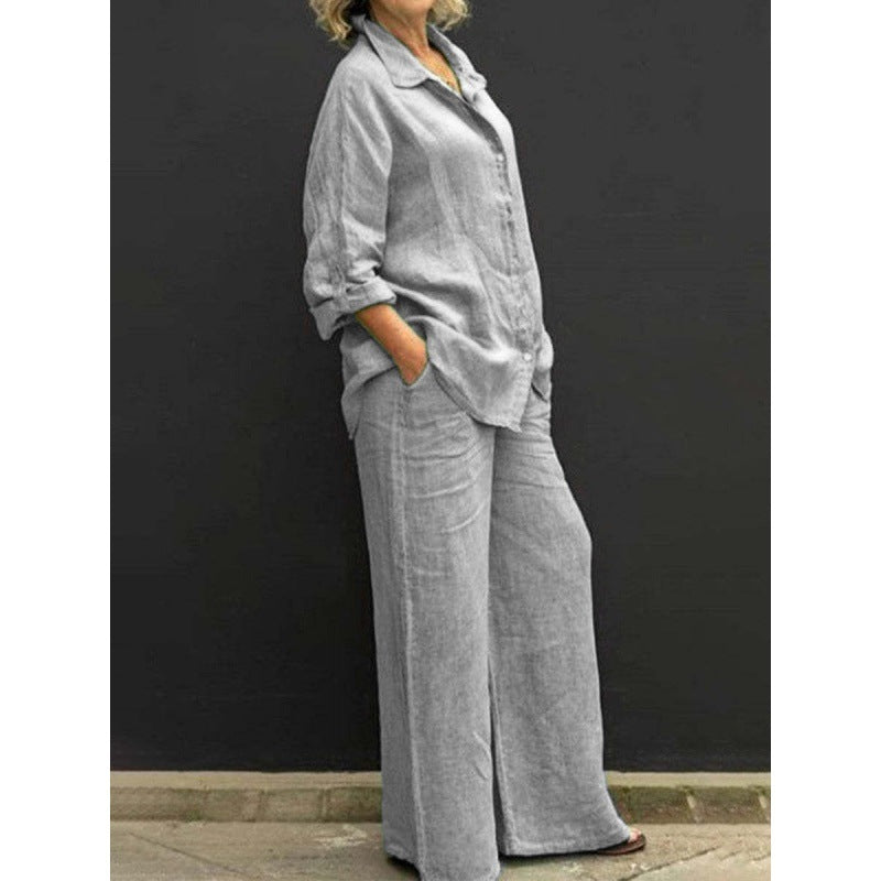 Women's Relaxed-Buttondown-Shirt and High-Waist-Palazzo in Linen Look Amarae