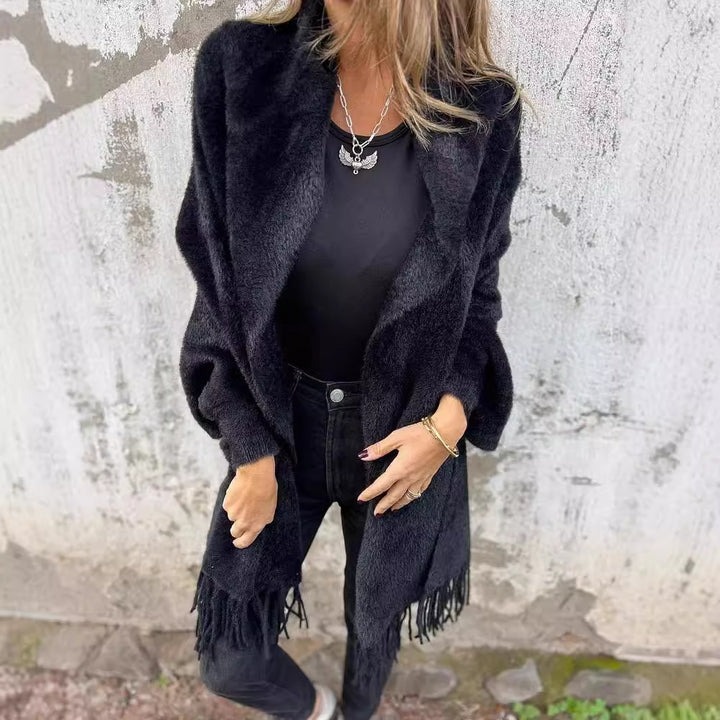Knit coat for women with fringes Lune London