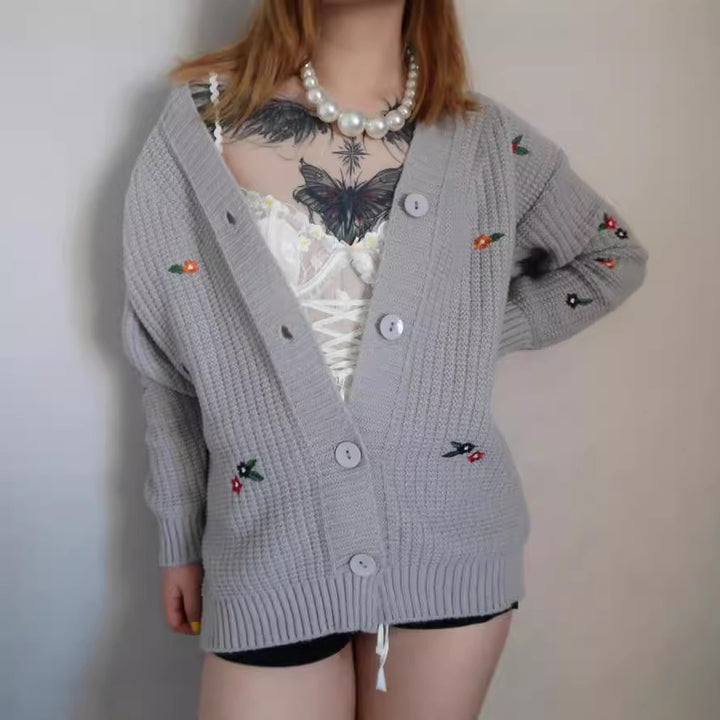 Women's knitted jacket with colorful floral embroidery Lune London