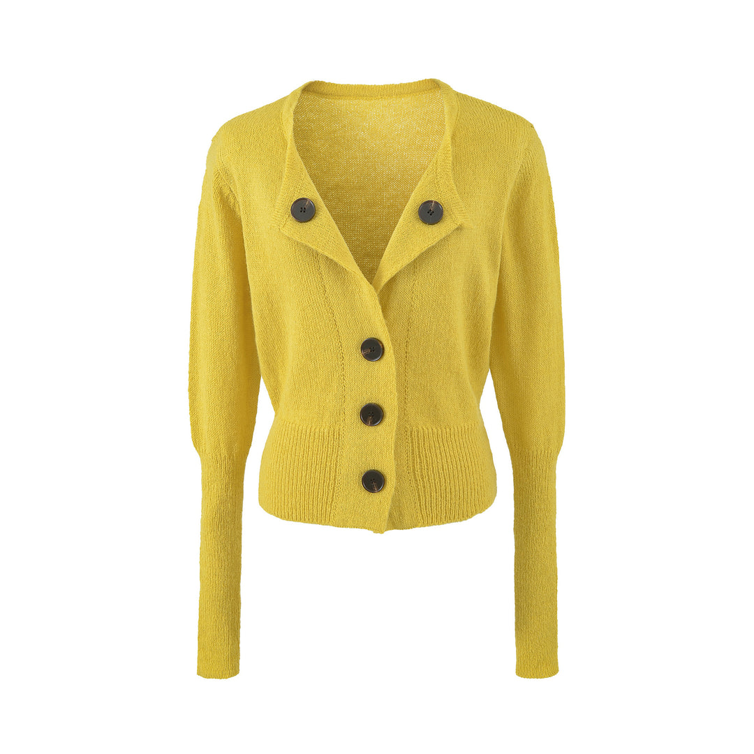 Women's Cropped Tailored Cardigan with Shawl Collar and Large Decorative Buttons Amarae