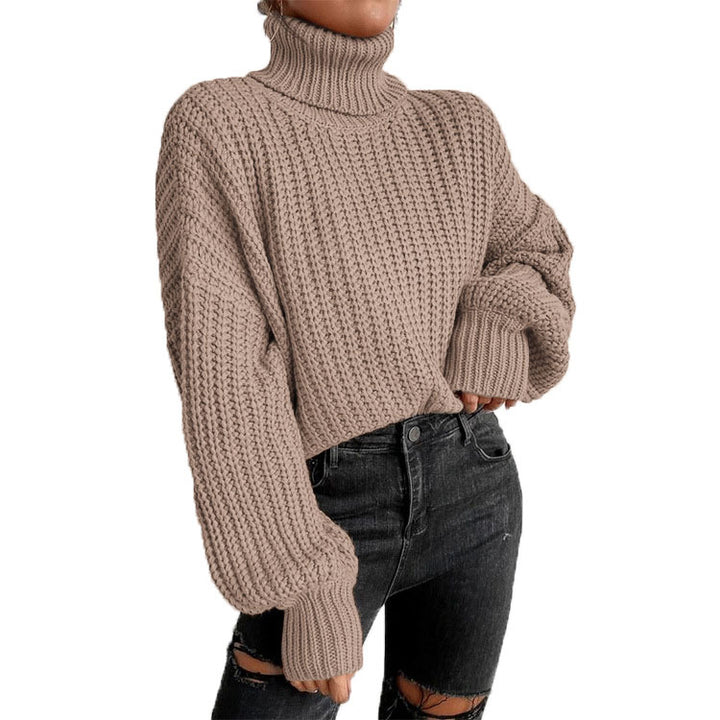 Thick knitted sweater for women with high collar and dropped shoulders Lune London