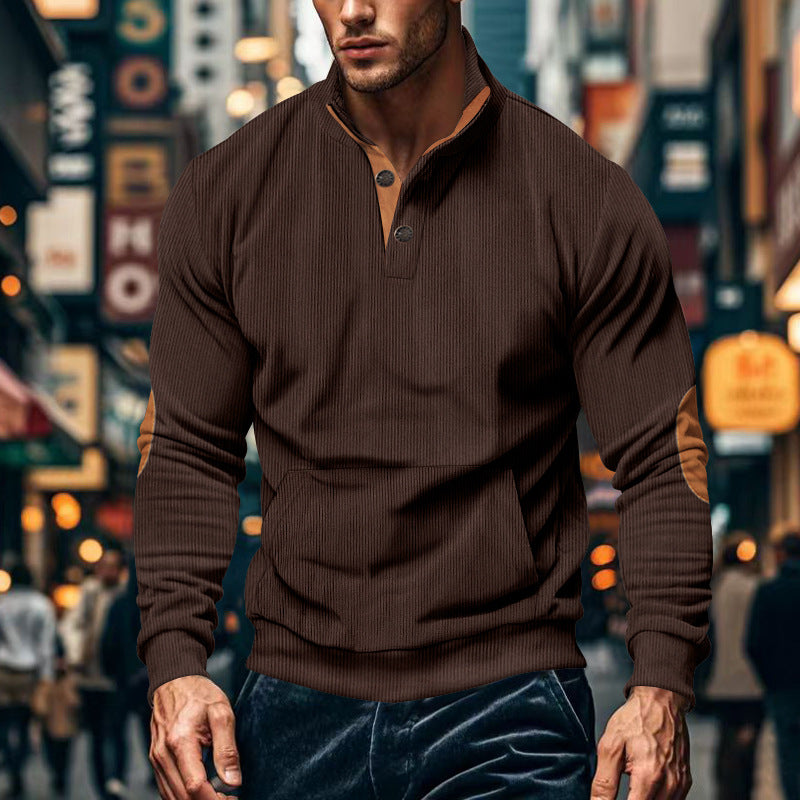 Casual sweater for men with high collar and button placket Lune London