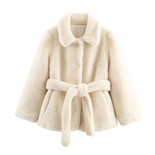 Women's Teddy Fur Jacket with Belt and Soft Lining Amarae