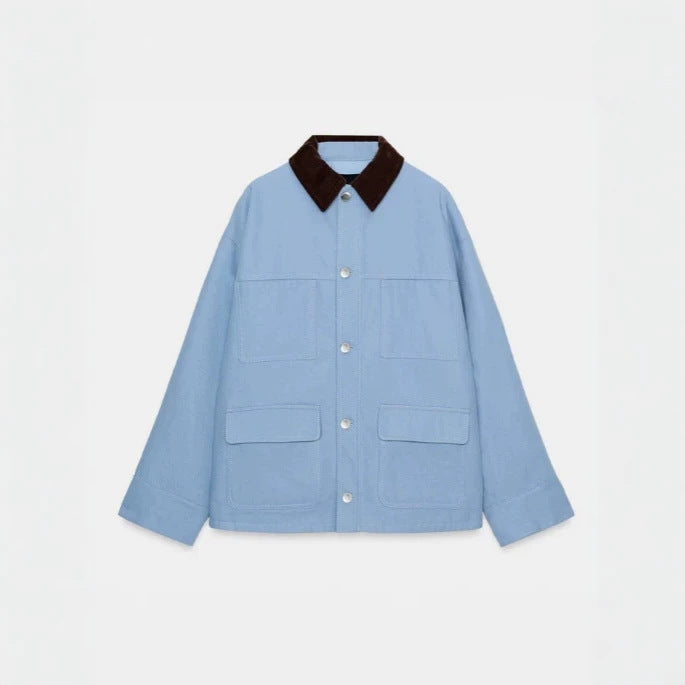 Women's short chore jacket made of canvas with cord collar and four patch pockets Amarae
