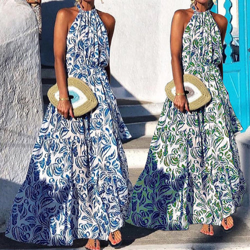 Robe Maxi Femme avec Motif Floral Raffiné et Design à Col Halter Chic & Stil
