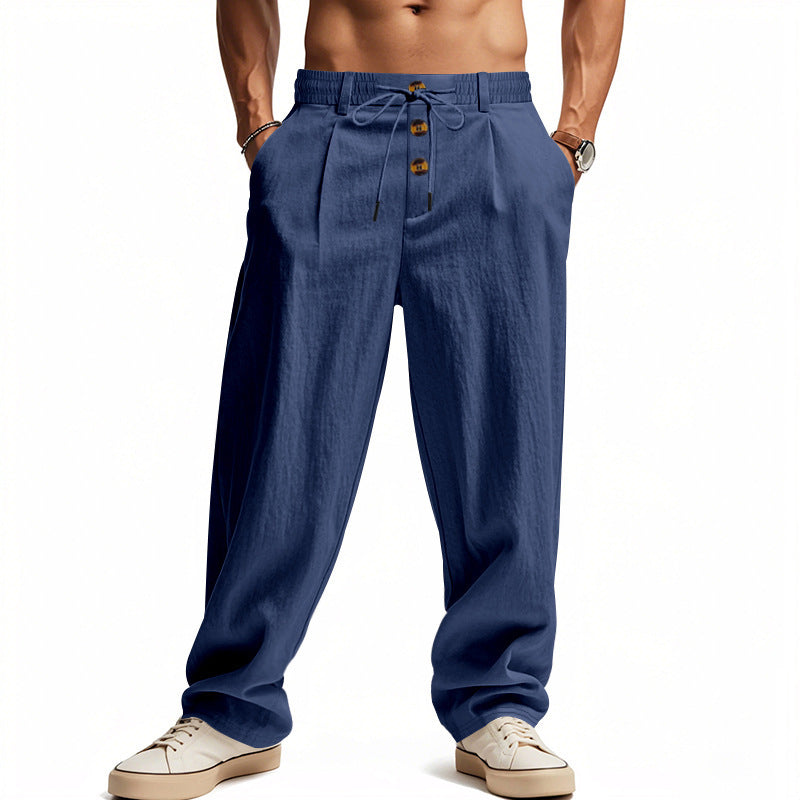 Casual linen pants for men with elastic waistband and practical buttons Lune London