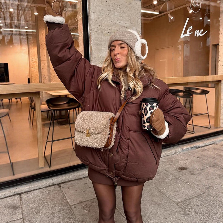 Women's short padded oversized quilted jacket with drawstring and windproof lining Amarae