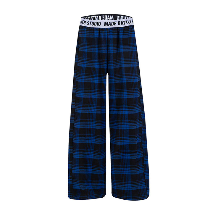 Ladies Wide Lounge Pants with Check Pattern and Elastic Logo Waistband Amarae