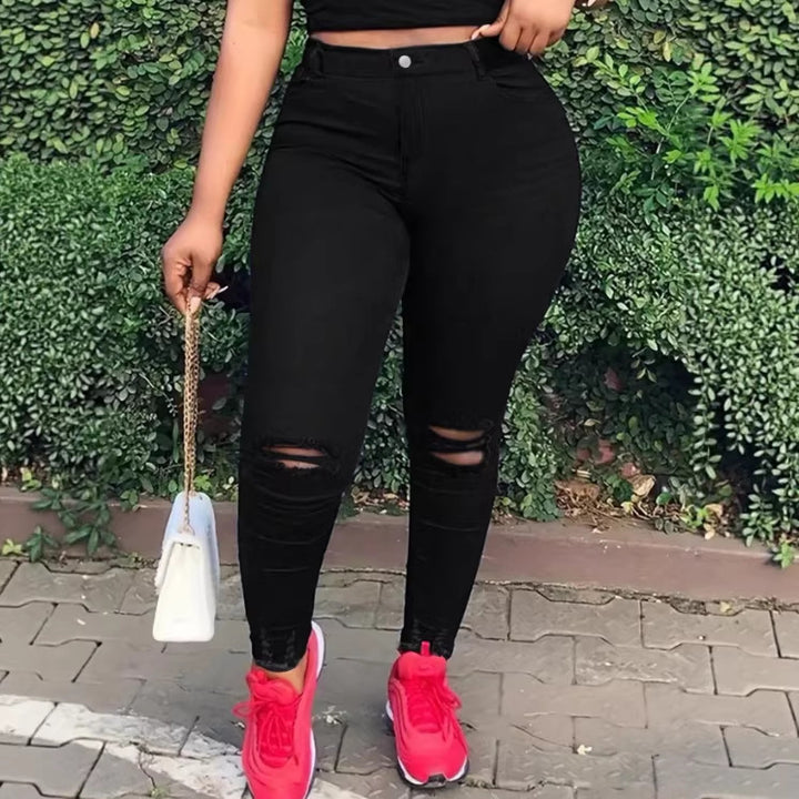 Women high-waisted body-shaping skinny jeans with knee rips and butt-lifting waistband Amarae