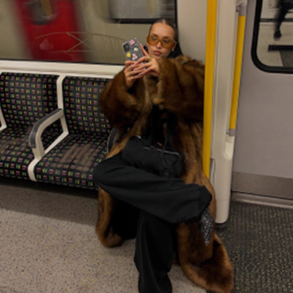 Women's Oversize Faux Fur Coat with Hood and Luxurious Fur Look Amarae