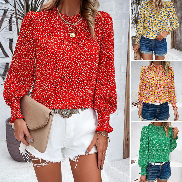 Women's shirt with floral appliqués and elegant ruffles Lune London