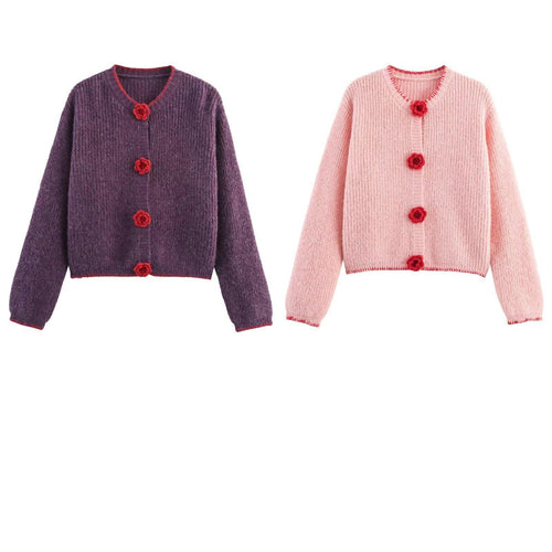Ladies cardigan with floral appliqués Amarae