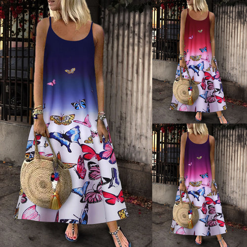 Robe maxi femme avec impression papillon élégante et larges bretelles Chic & Stil
