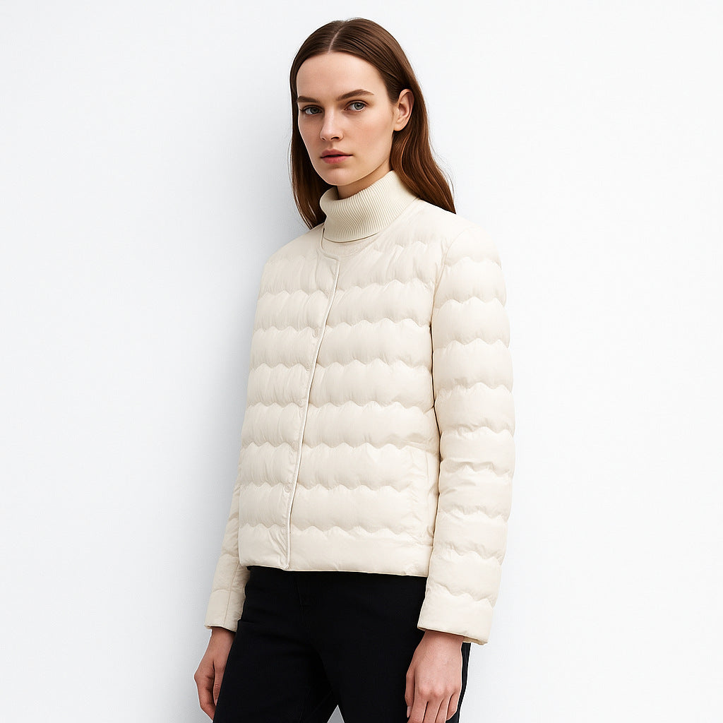 Ladies lightweight quilted jacket with high collar and elastic cuffs Lune London