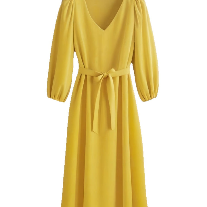 Maxi dress for women with V-neck and elegant puff sleeves Lune London
