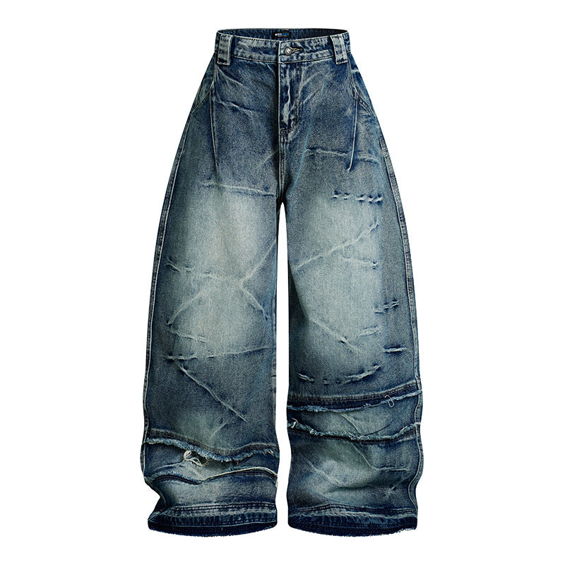 Women wide-cut high-waisted denim culotte pants with used effect and abrasion effects Amarae