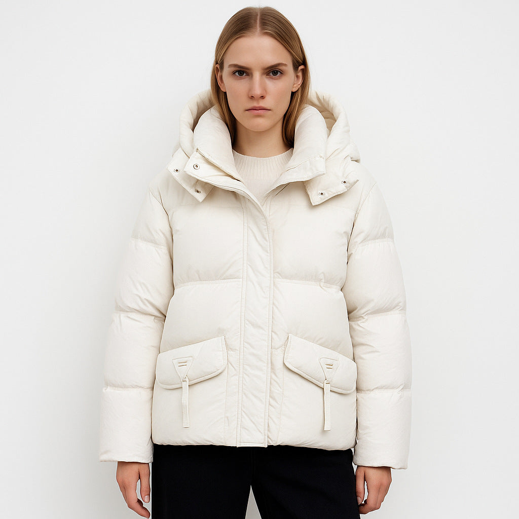 Ladies insulated quilted jacket with practical pockets and hood Lune London