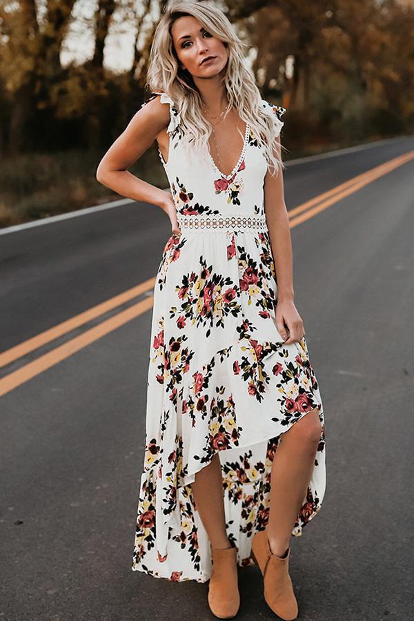 Ladies Floral High-Low Maxi Dress Lune London