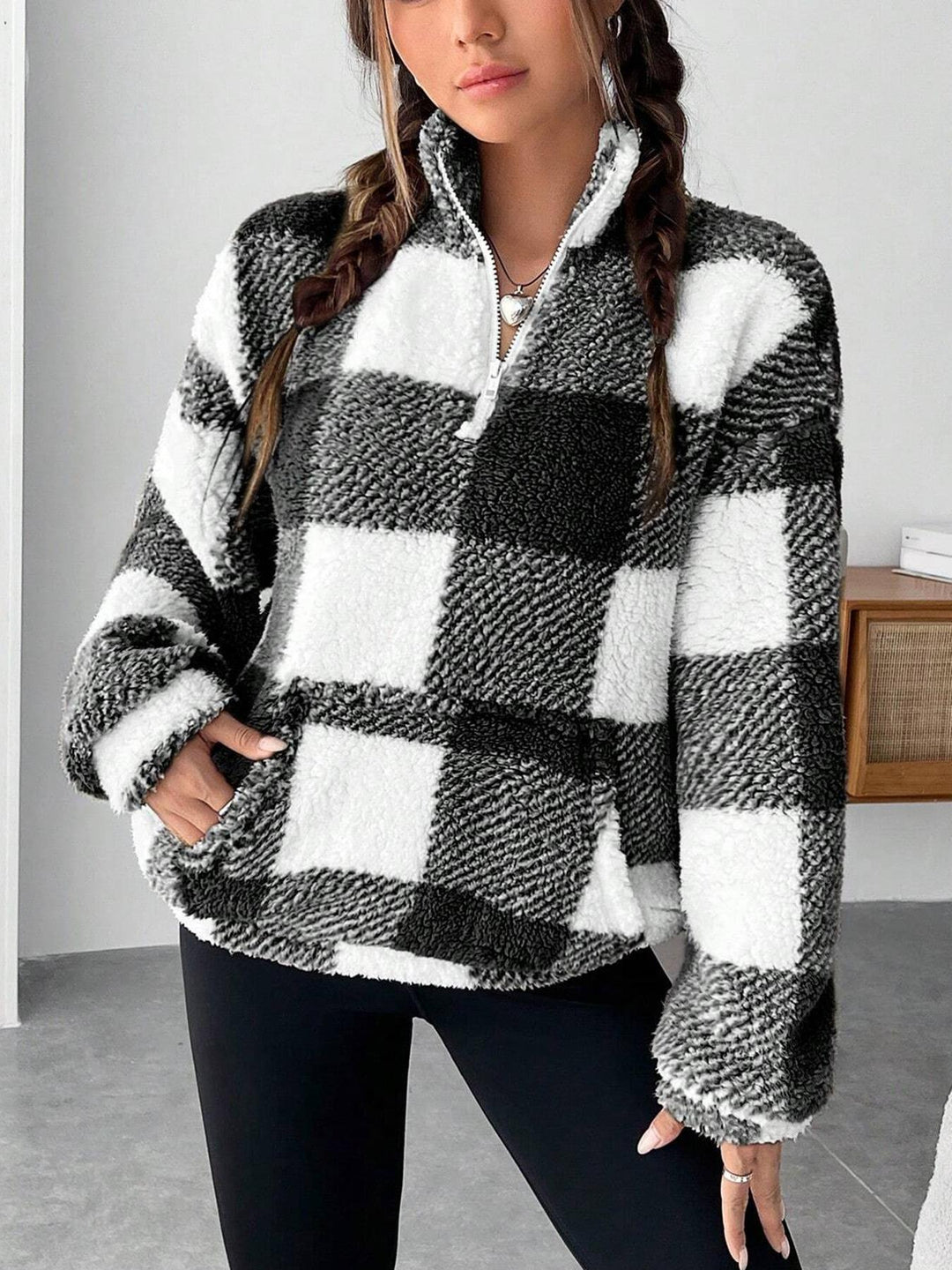 Ladies Plush Sweater with High Collar and Zipper Lune London
