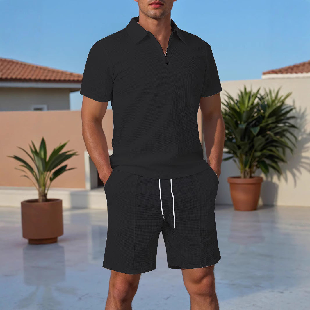 Men's Short Sleeve Sport Polo with Zip and Matching Shorts Lune London