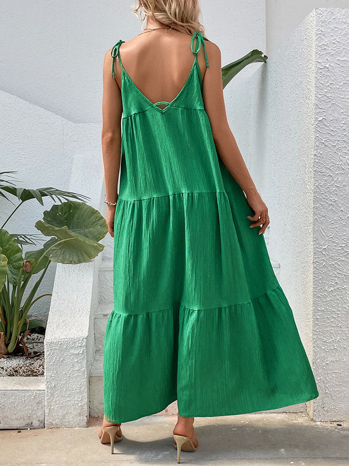 Women Draped Maxi Dress with Adjustable Spaghetti Straps Lune London