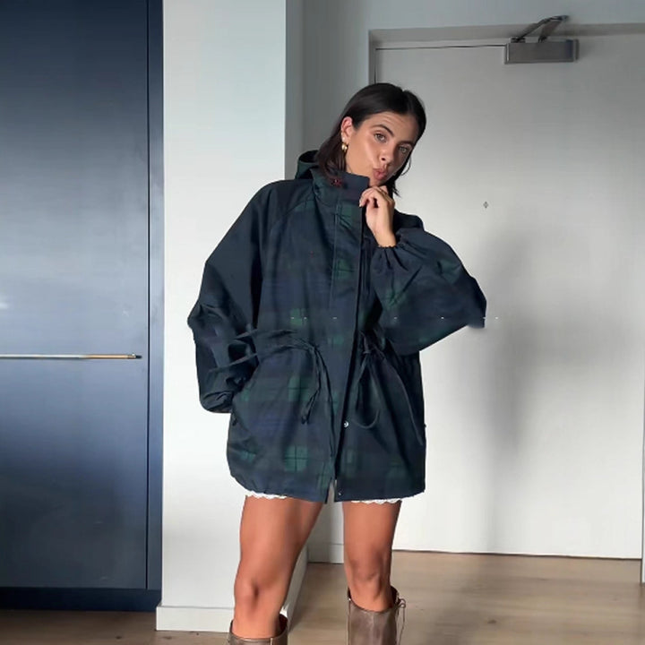 Veste décontractée pour femme avec un motif à carreaux tendance et ceinture ajustable Chic & Stil