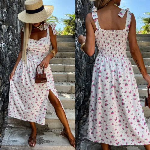 A-line midi dress for women with bow straps Amarae