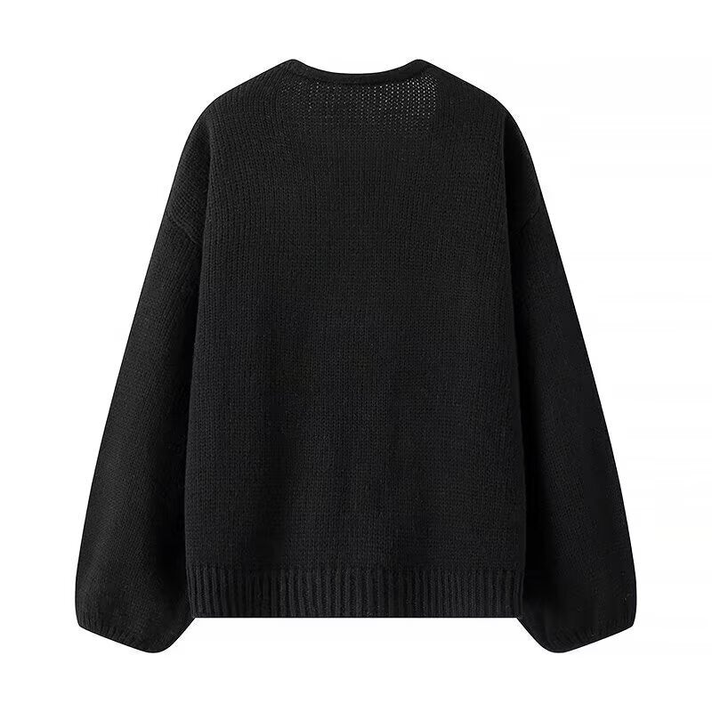 Women's Oversized Knit Cardigan with Deep V-Neck and Decorative Bows Amarae