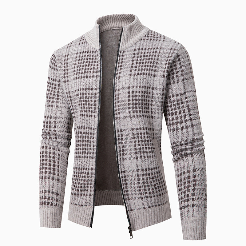 Elegant knit jacket for men with a modern check pattern and a high collar Lune London