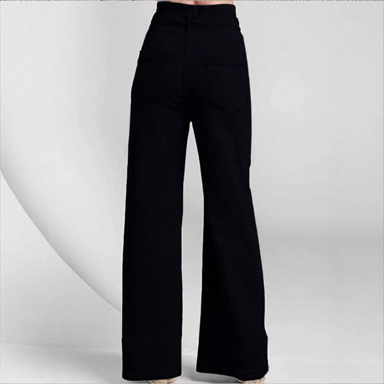 Women High-waisted, maritime-inspired wide jeans with decorative button placket and tie belt Amarae