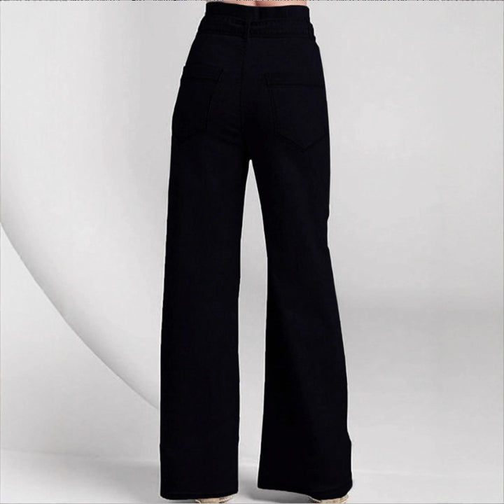 Women High-waisted, maritime-inspired wide jeans with decorative button placket and tie belt Amarae