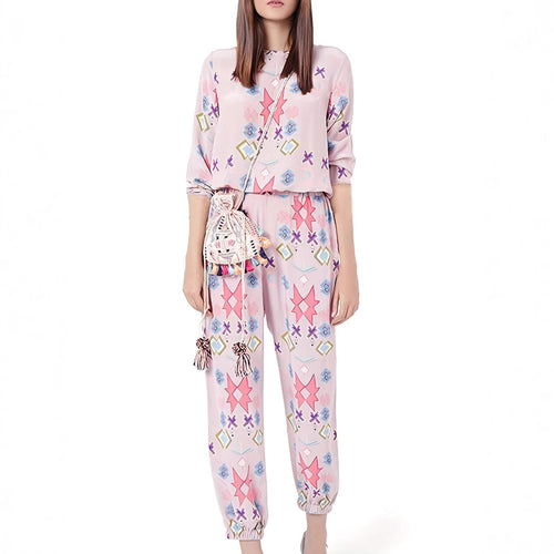 Ladies' lounge set with colorful geometric patterns and an elastic waist Amarae